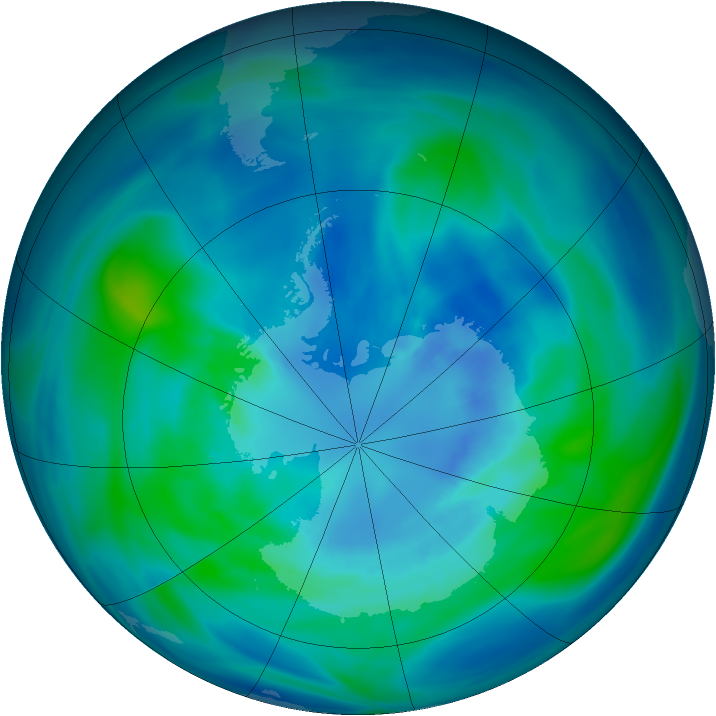 Antarctic ozone map for 02 April 2005